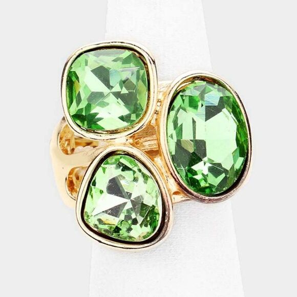 Green Oval Crystal Gold Stretch Ring - Picture 1 of 6